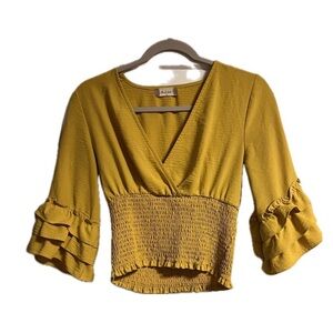 Altar'd State Mustard Ruffle Sleeve Blouse